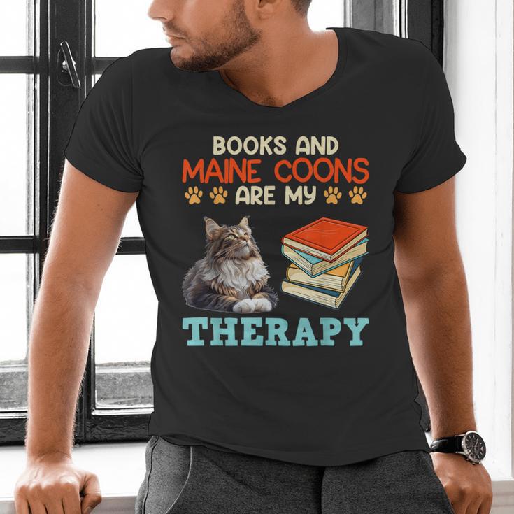 BOOKS AND MAINE COONS ARE MY THERAPY Main Coon Men's V-Neck T-Shirt