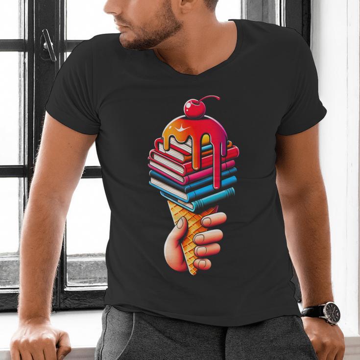 Books Reading Ice Cream Men's V-Neck T-Shirt Books Reading Ice Cream Men's V-Neck T-Shirt