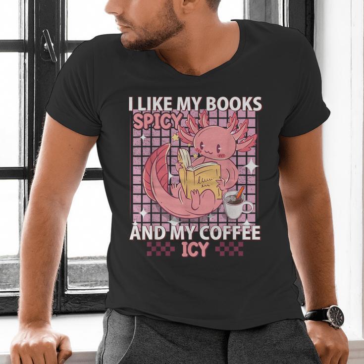 I Like My Books Spicy And My Coffee Icy Librarian Men's V-Neck T-Shirt