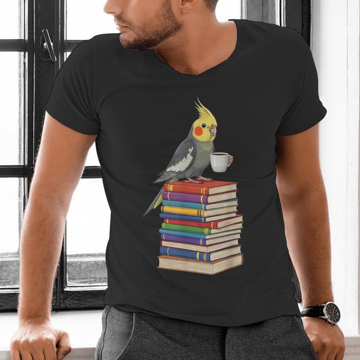 Bookworm Cockatiel Bird Reading Books Drinking Coffee Lover Men's V-Neck T-Shirt Bookworm Cockatiel Bird Reading Books Drinking Coffee Lover Men's V-Neck T-Shirt