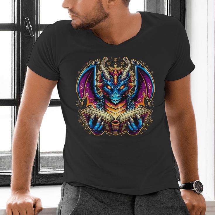 Bookworm Dragon Reading Book Lover Men's V-Neck T-Shirt Bookworm Dragon Reading Book Lover Men's V-Neck T-Shirt