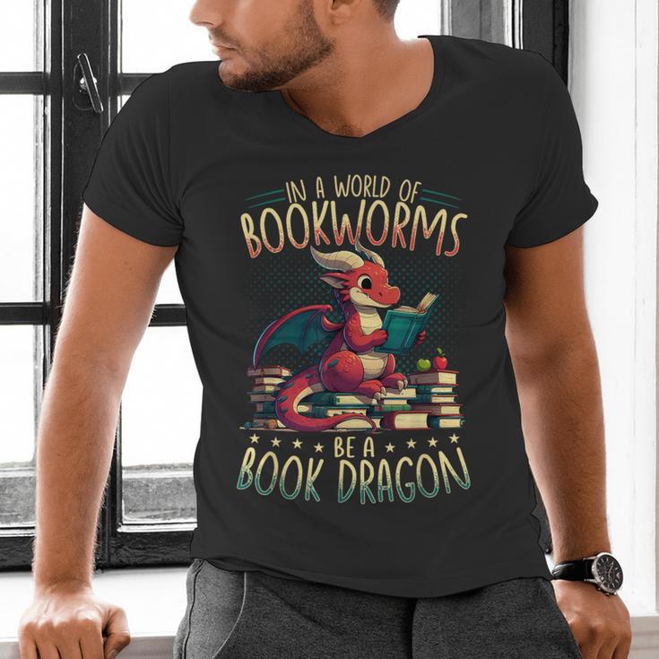 Bookworms Be A Book Dragon Literature Reading & Book Lover Men's V-Neck T-Shirt