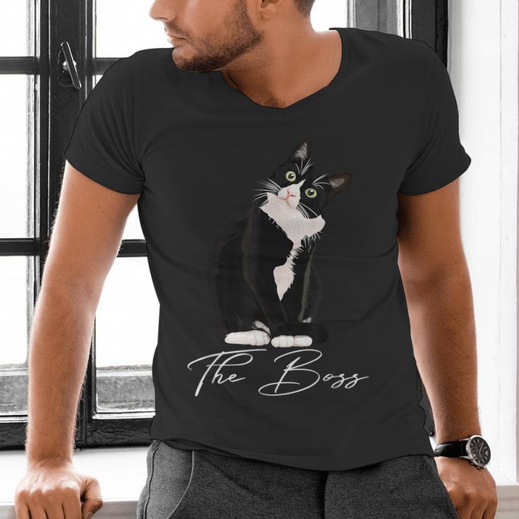 Boss Tuxedo Cat Lovers Tee Shirt For Mom Dad Men's V-Neck T-Shirt