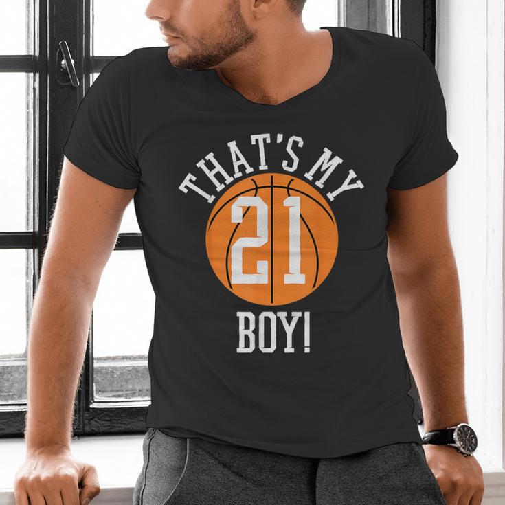 My Boy 21 Basketball Number 21 Jersey Basketball Mom Dad Men's V-Neck T-Shirt