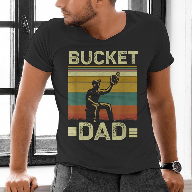 Bucket Dad Softball Dad Baseball Coach Father's Day Men's V-Neck T-Shirt Bucket Dad Softball Dad Baseball Coach Father's Day Men's V-Neck T-Shirt