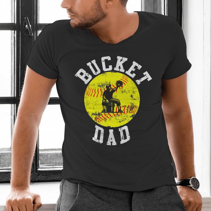 Bucket Dad Softball Dad Baseball Father's Coach Men's V-Neck T-Shirt Bucket Dad Softball Dad Baseball Father's Coach Men's V-Neck T-Shirt