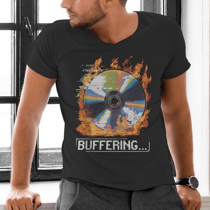 Buffering Glitched CD On Fire 2000s Nostalgia Men's V-Neck T-Shirt Buffering Glitched CD On Fire 2000s Nostalgia Men's V-Neck T-Shirt