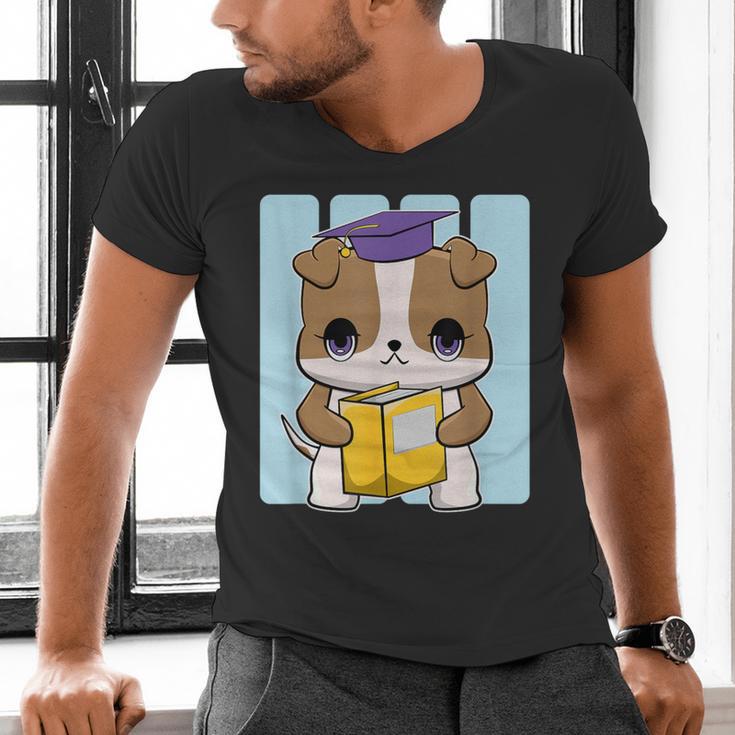 Bulldog Anime Pup Graduation Men's V-Neck T-Shirt