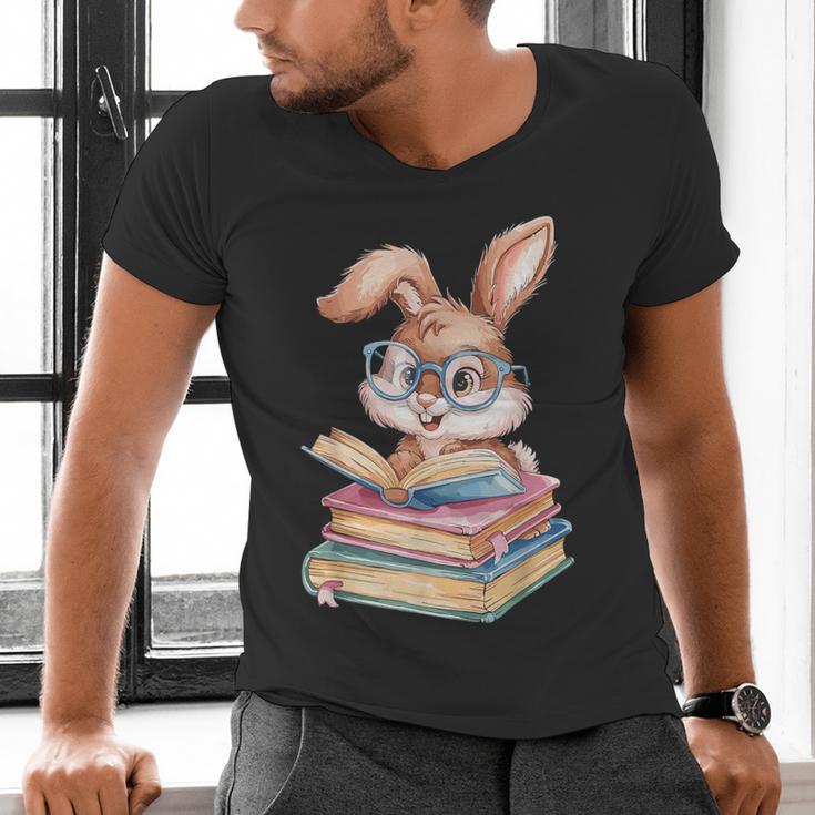 Bunny Rabbit Reading Books Rabbit Books Bunny Reader Men's V-Neck T-Shirt Bunny Rabbit Reading Books Rabbit Books Bunny Reader Men's V-Neck T-Shirt