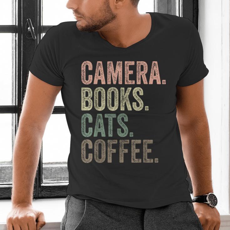 Camera Books Cats And Coffee Lover Photography Men Women Men's V-Neck T-Shirt Camera Books Cats And Coffee Lover Photography Men Women Men's V-Neck T-Shirt