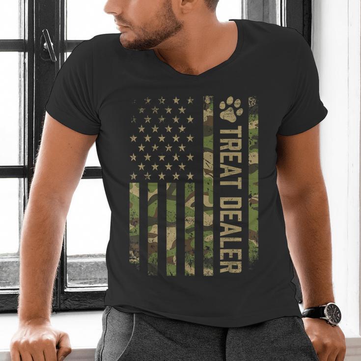 Camo Cat Treat Dealer American Flag US Cat Dad 4th Of July For Men Women Men's V-Neck T-Shirt