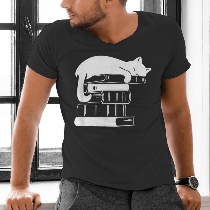 Cat Book Books And Cats Cat Lover Cat Mom Book Lovers Men's V-Neck T-Shirt Cat Book Books And Cats Cat Lover Cat Mom Book Lovers Men's V-Neck T-Shirt