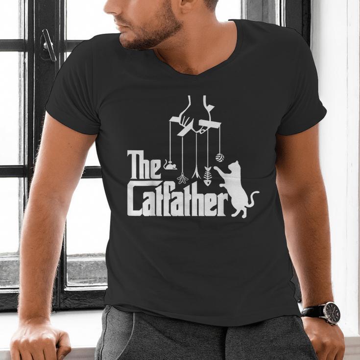 Cat Dad Life The Catfather Fathers Day Vintage Men's V-Neck T-Shirt