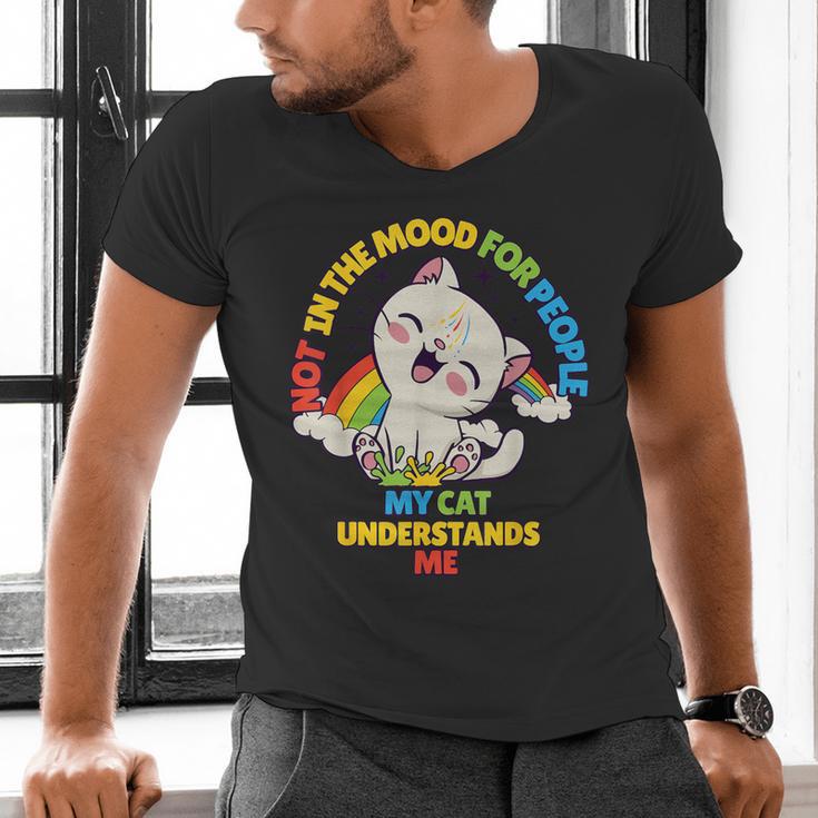 Cat Mom Loves Cats Dad Not In The Mood For People Introvert Men's V-Neck T-Shirt