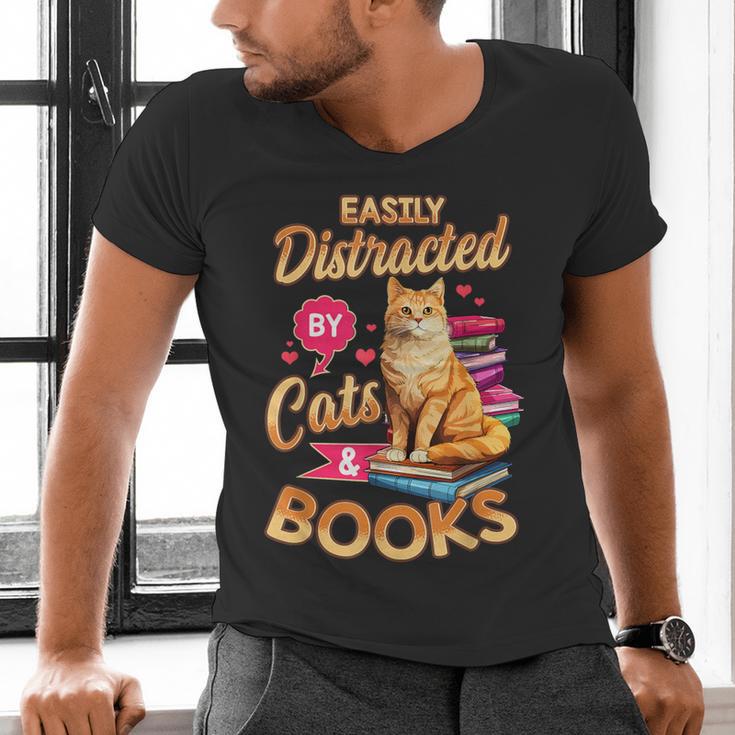 Cat Shirts For Women Book Lover Shirt Cats And Books Men's V-Neck T-Shirt