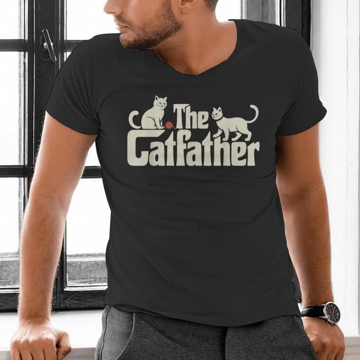 The Catfather Cat Dad Father's Day Cat Lover Men's V-Neck T-Shirt