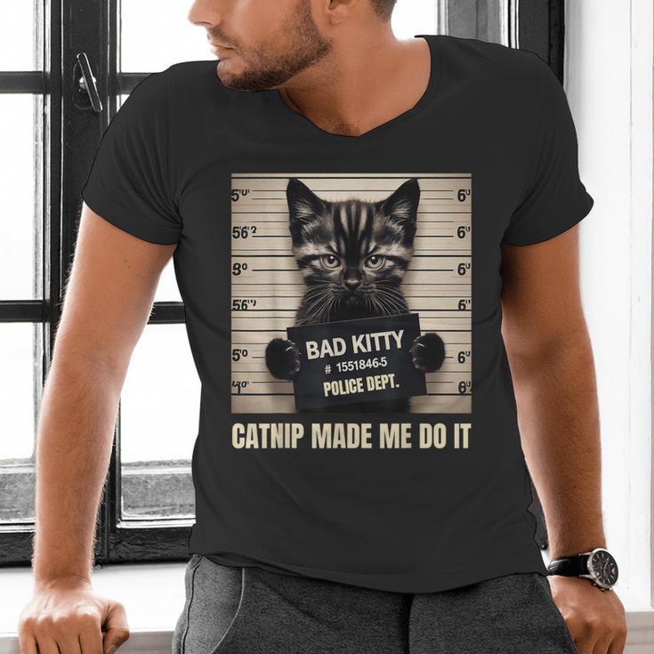 Catnip Made Me Do It Mugshot For Cat Lover Cat Mom Cat Dad Men's V-Neck T-Shirt