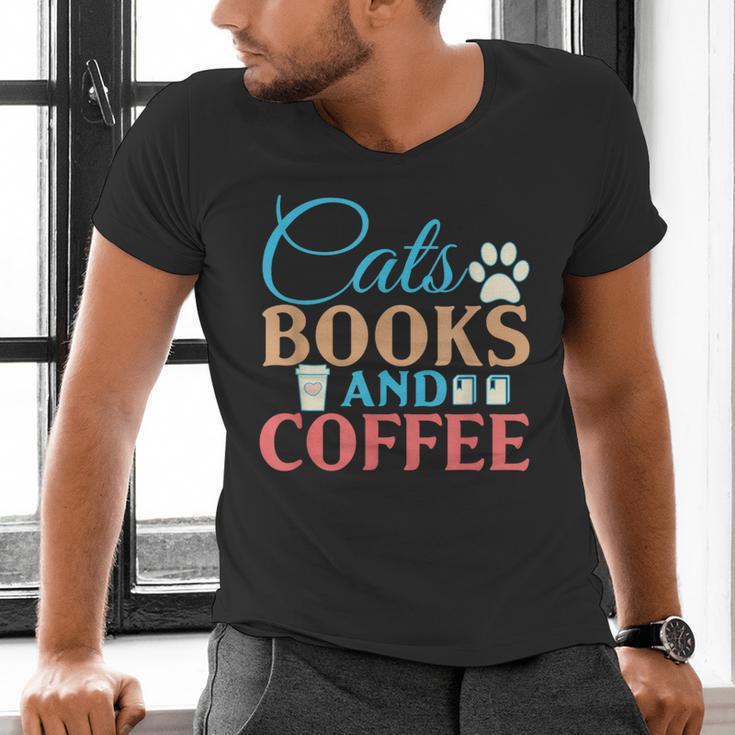 Cats Books And Coffee Men's V-Neck T-Shirt Cats Books And Coffee Men's V-Neck T-Shirt