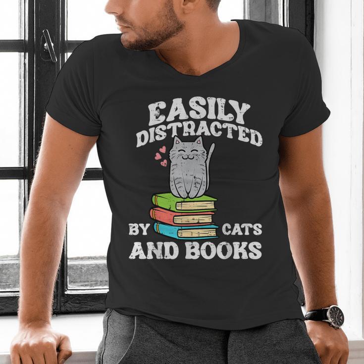 Cats And Books Read Reading Librarian Book Across America Men's V-Neck T-Shirt