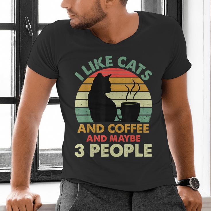 Cats Coffee & 3 People Tee Cute Font Introvert Humor Men's V-Neck T-Shirt
