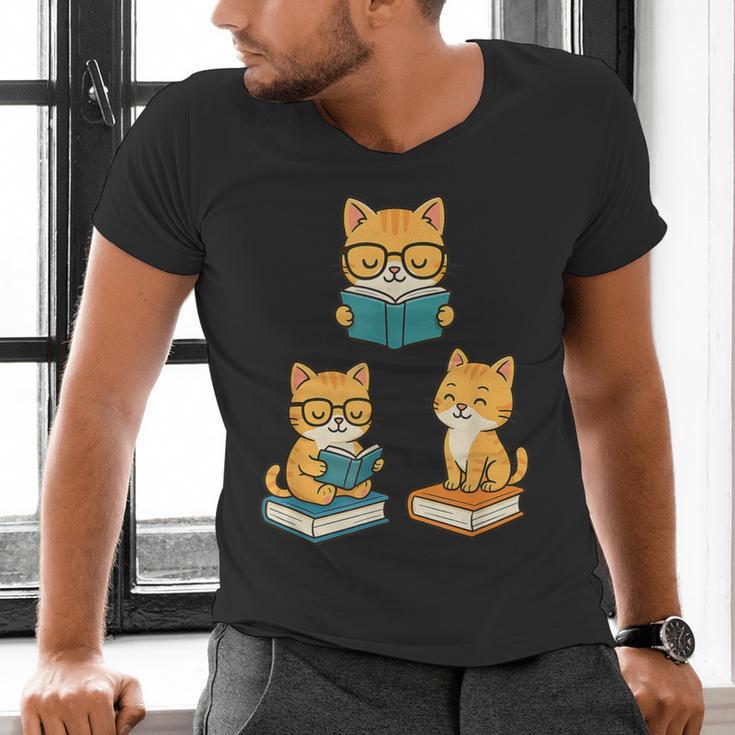Cats Reading Book Lover Reading Bookworm Reader Men's V-Neck T-Shirt Cats Reading Book Lover Reading Bookworm Reader Men's V-Neck T-Shirt