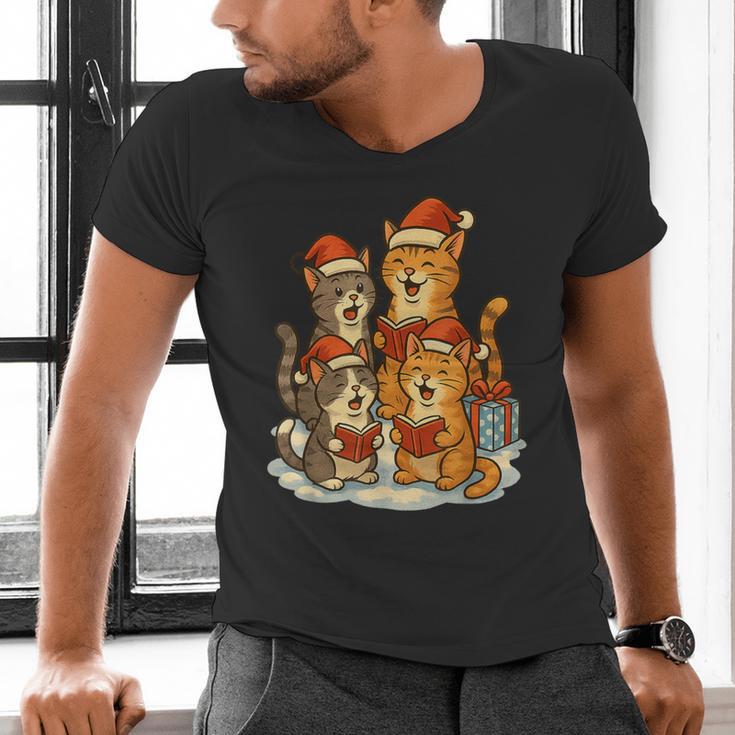 Cats Reading Books Christmas Tree Men's V-Neck T-Shirt