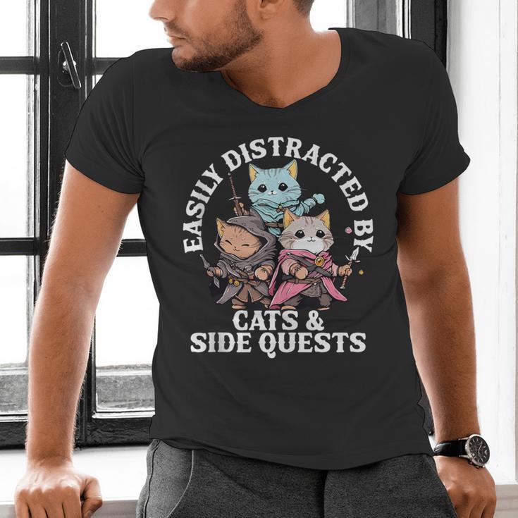 Cats Side Quest Distracted Tabletop Men Women Kids Dad Men's V-Neck T-Shirt