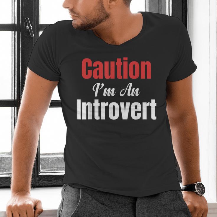 Caution I'm An Introvert Sarcastic Geek Video Gamer Jokes Men's V-Neck T-Shirt
