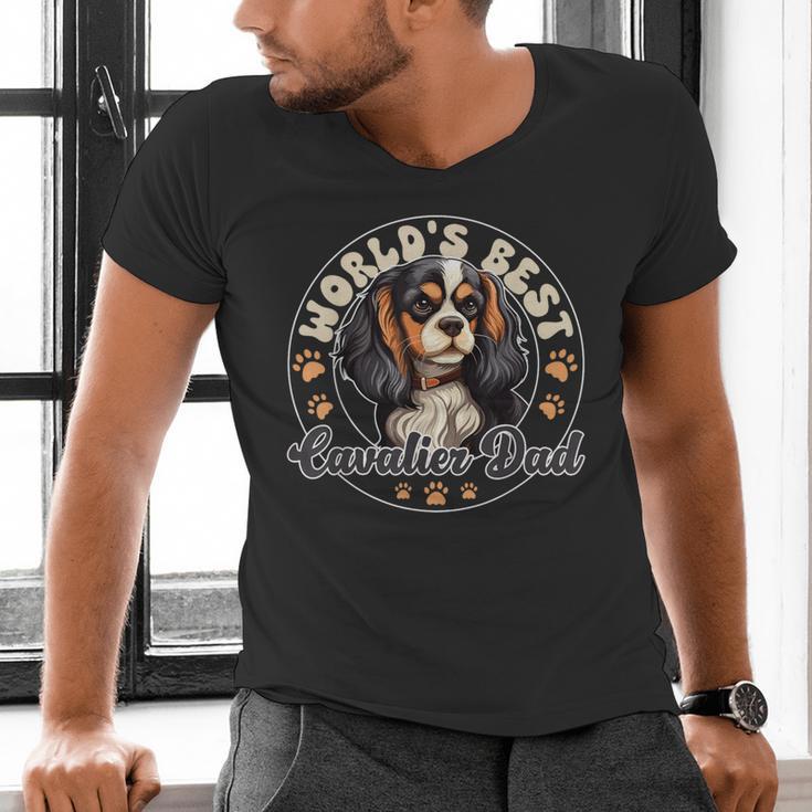 Cavalier King Charles Spaniel Dog World's Best Cavalier Dad Men's V-Neck T-Shirt