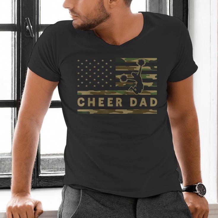 Cheer Dad Camo American Flag Cheerleader Supporter Men's V-Neck T-Shirt