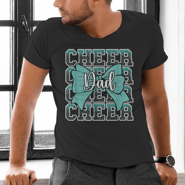 Cheer Dad Daddy Bow Sport Cheerleader Cheerleading Teal Blue Men's V-Neck T-Shirt