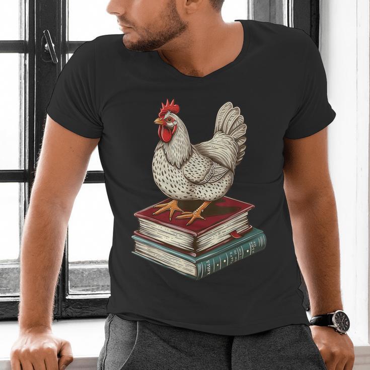 Chicken Books Back To School First Day Of School Boys Girls Men's V-Neck T-Shirt