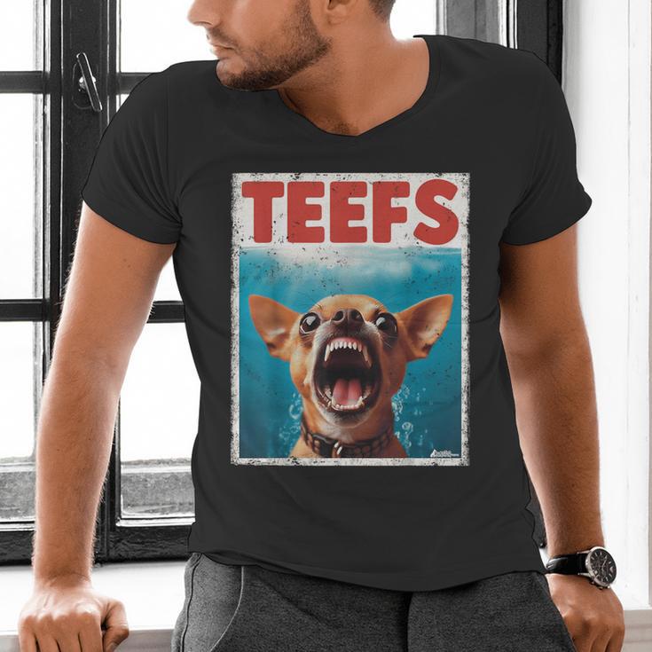 Chihuahua Teefs Top Teeth Chi Jowls Paws Dog Mom Dad Men's V-Neck T-Shirt