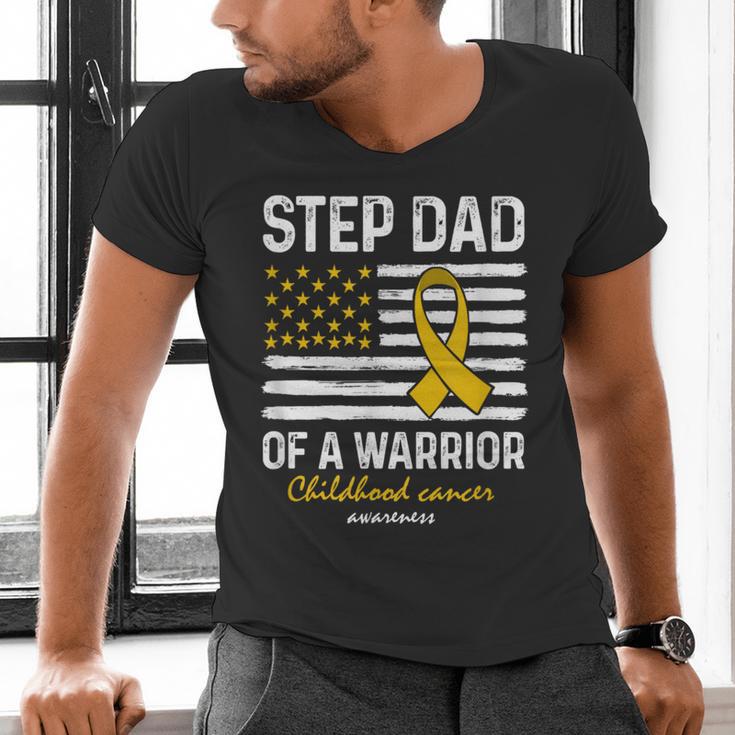 Childhood Cancer Survivor Support Step Dad Of A Warrior Men's V-Neck T-Shirt Childhood Cancer Survivor Support Step Dad Of A Warrior Men's V-Neck T-Shirt
