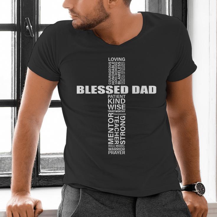 Christian Blessed Dad Cross Father's Day Best Dad Men's V-Neck T-Shirt Christian Blessed Dad Cross Father's Day Best Dad Men's V-Neck T-Shirt