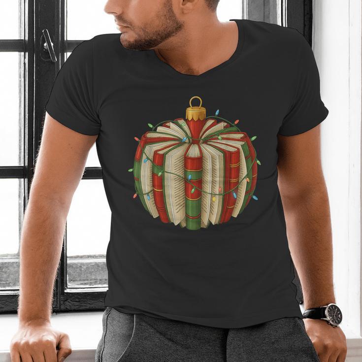 Christmas Book Ornament Lights Holiday Reading Lover Teacher Men's V-Neck T-Shirt
