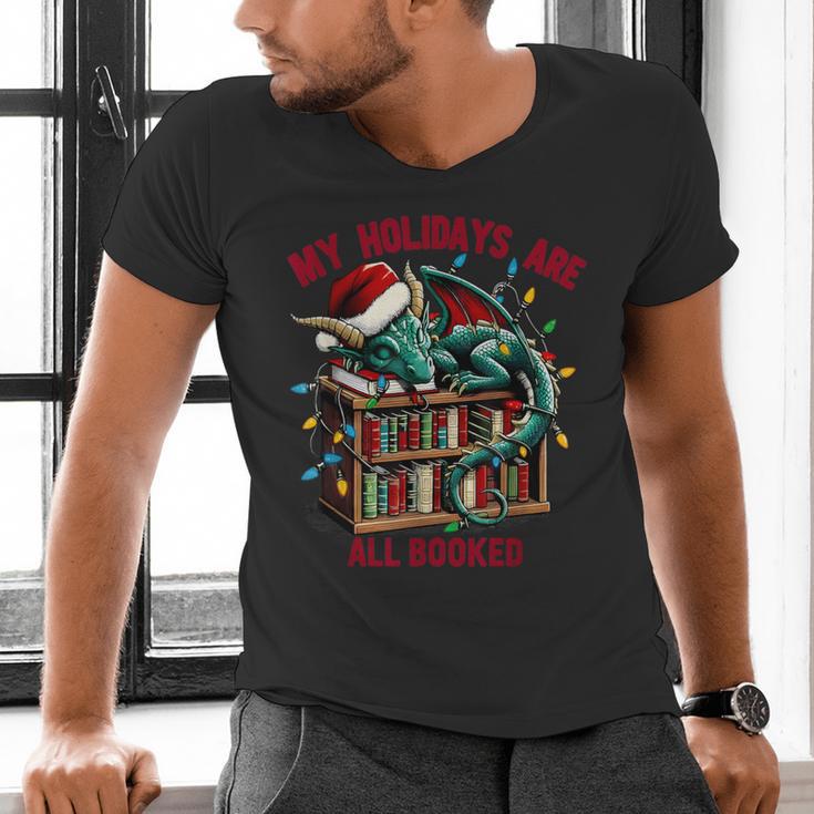 Christmas Dragon My Holidays Are All Booked Book Lovers Kids Men's V-Neck T-Shirt
