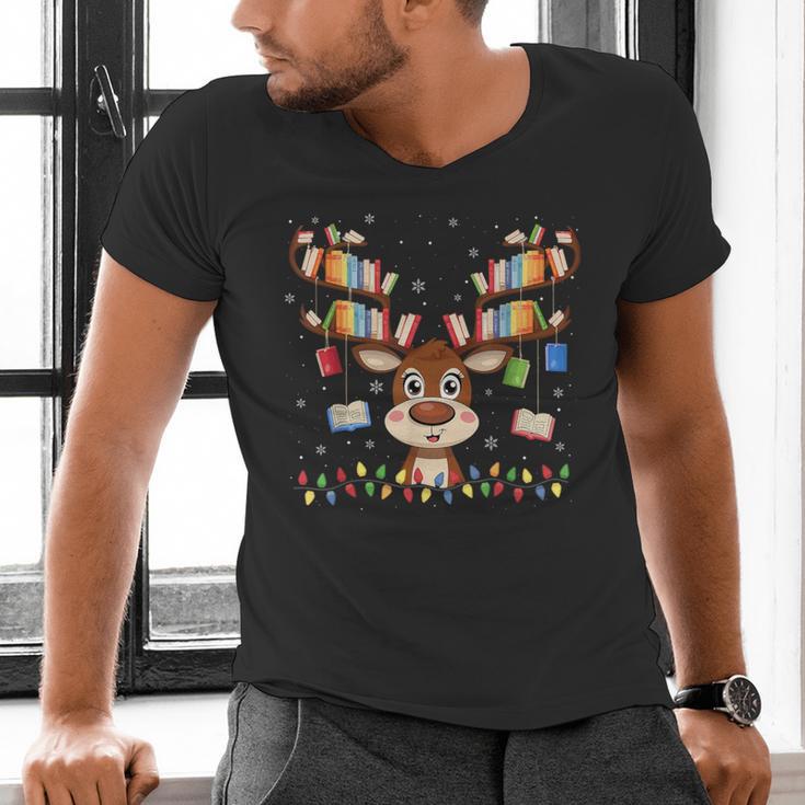 Christmas Librarian Reindeer Matching Family Book Lover Xmas Men's V-Neck T-Shirt Christmas Librarian Reindeer Matching Family Book Lover Xmas Men's V-Neck T-Shirt