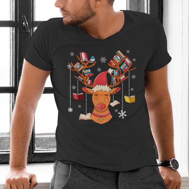 Christmas Librarian Reindeer Xmas Book Teachers Love Reading Men's V-Neck T-Shirt Christmas Librarian Reindeer Xmas Book Teachers Love Reading Men's V-Neck T-Shirt