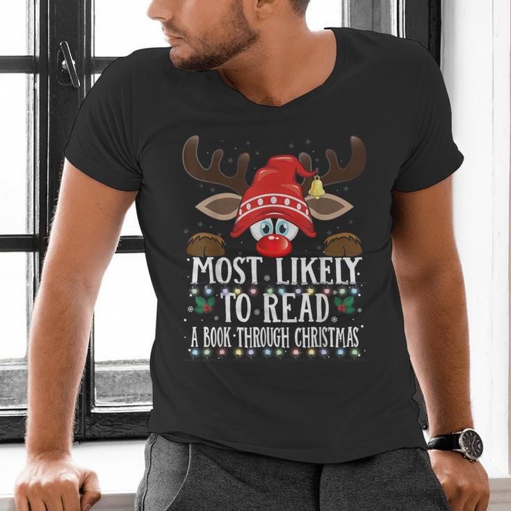 Christmas Matching Most Likely To Read A Book PJS Men's V-Neck T-Shirt Christmas Matching Most Likely To Read A Book PJS Men's V-Neck T-Shirt