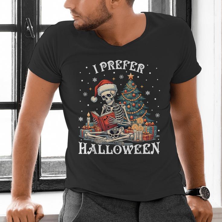 Christmas Outfit I Prefer Halloween Book Reading Skeleton Men's V-Neck T-Shirt Christmas Outfit I Prefer Halloween Book Reading Skeleton Men's V-Neck T-Shirt