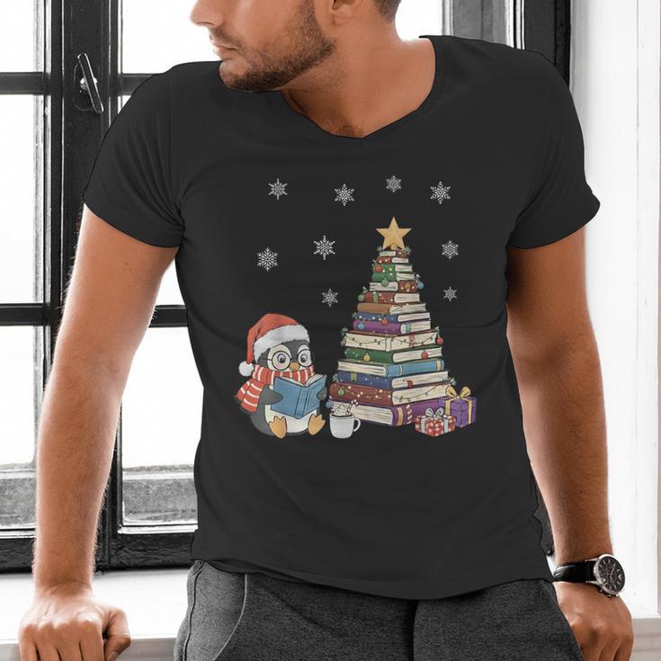Christmas A Penguin Reading Book Snowflake Cocoa Hot Teacher Men's V-Neck T-Shirt Christmas A Penguin Reading Book Snowflake Cocoa Hot Teacher Men's V-Neck T-Shirt