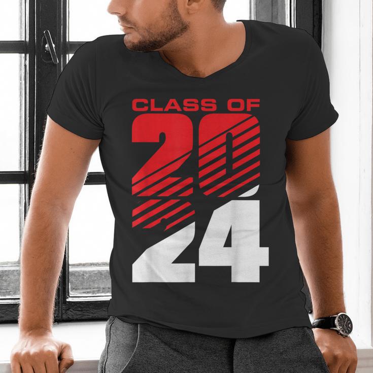 Class Of 2024 High School Senior Graduation Red Sports Style Men's V-Neck T-Shirt