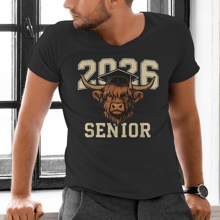 Class Of 2026 Highland Cow Senior Graduation School Pride Men's V-Neck T-Shirt