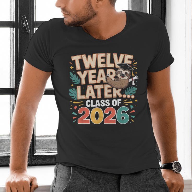 Class Of 2026 Senior Twelve Years Later Sloth Graduation Men's V-Neck T-Shirt