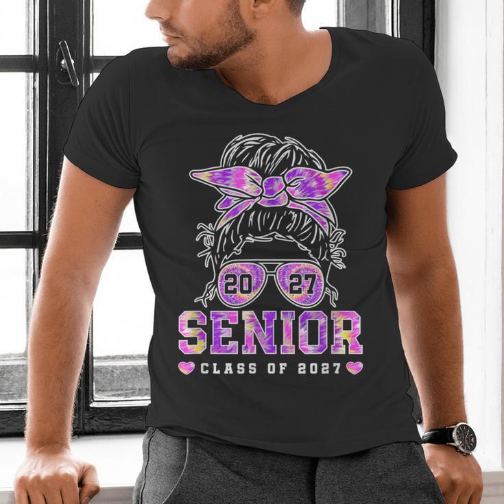 Class Of 2027 Senior Coquette Bow Messy Hair 26 Graduation Men's V-Neck T-Shirt