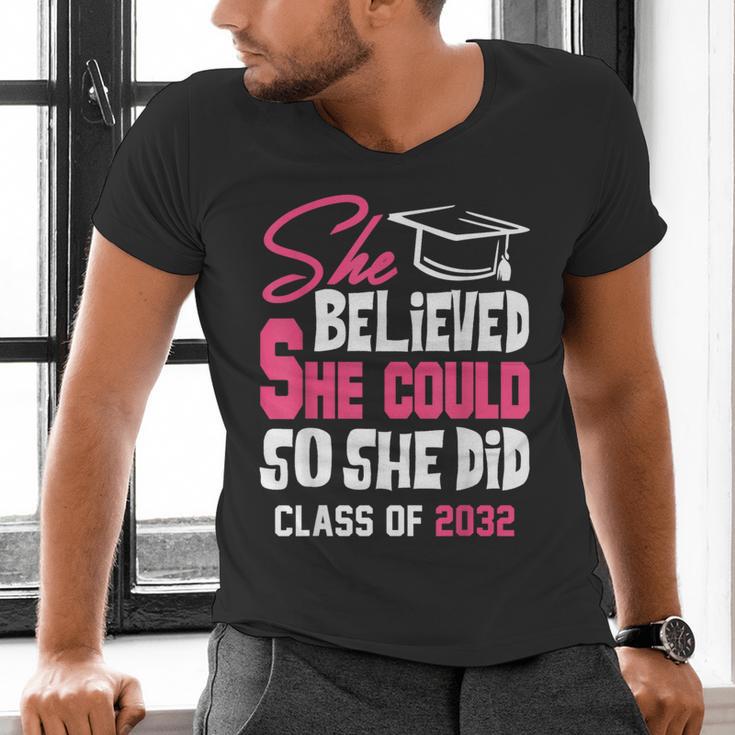 Class Of 2032 She Believed She Could Kids Graduation T-Shirt Men's V-Neck T-Shirt