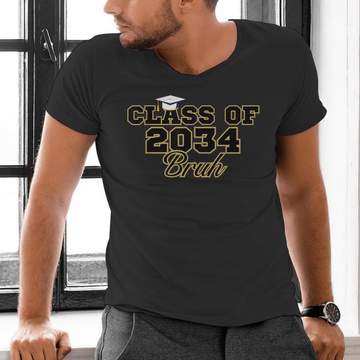 Class Of 2034 Senior 2034 Graduation Bruh Men's V-Neck T-Shirt