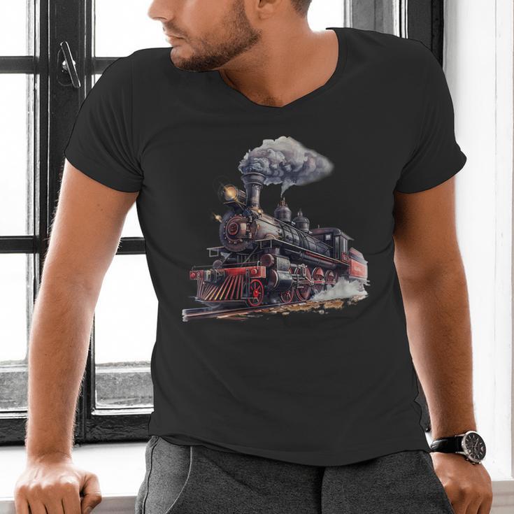 Classic Steam Train Enthusiasts Nostalgia For Train Lovers Men's V-Neck T-Shirt