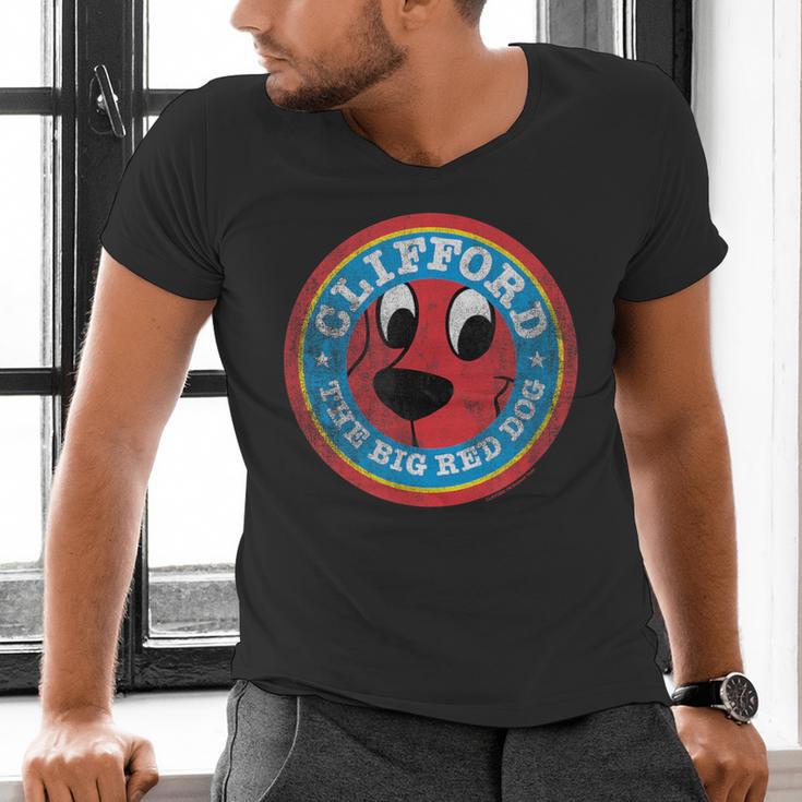 Clifford The Big Red Dog Round Distressed Logo Kids Books Men's V-Neck T-Shirt